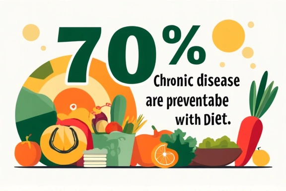 Infographic showing 70% of chronic diseases preventable with diet