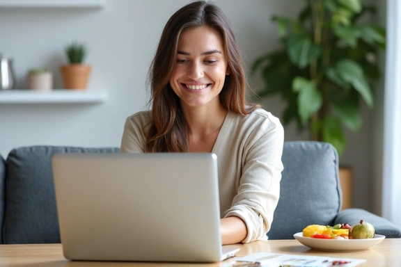 Woman having an online video consultation on a laptop