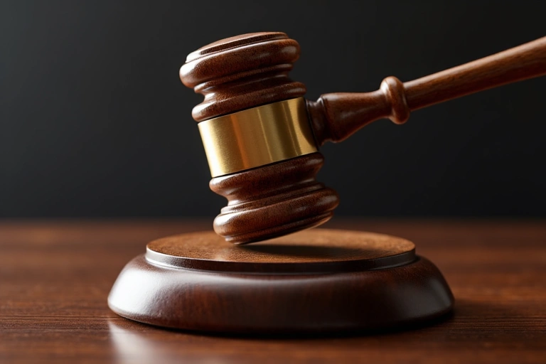 A gavel hitting a sound block, symbolizing legal action or judgment